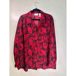 Elisabeth by Liz Claiborne Red Black Button Down Long Sleeve Blouse Sz 20 Floral